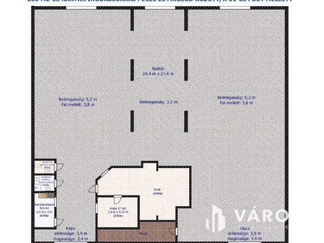 800 m2-es raktár irodablokkal M0 lehajtótól 3 km-re
